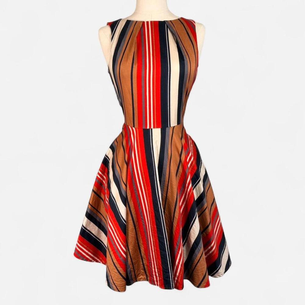 High-quality sateen striped A-line dress